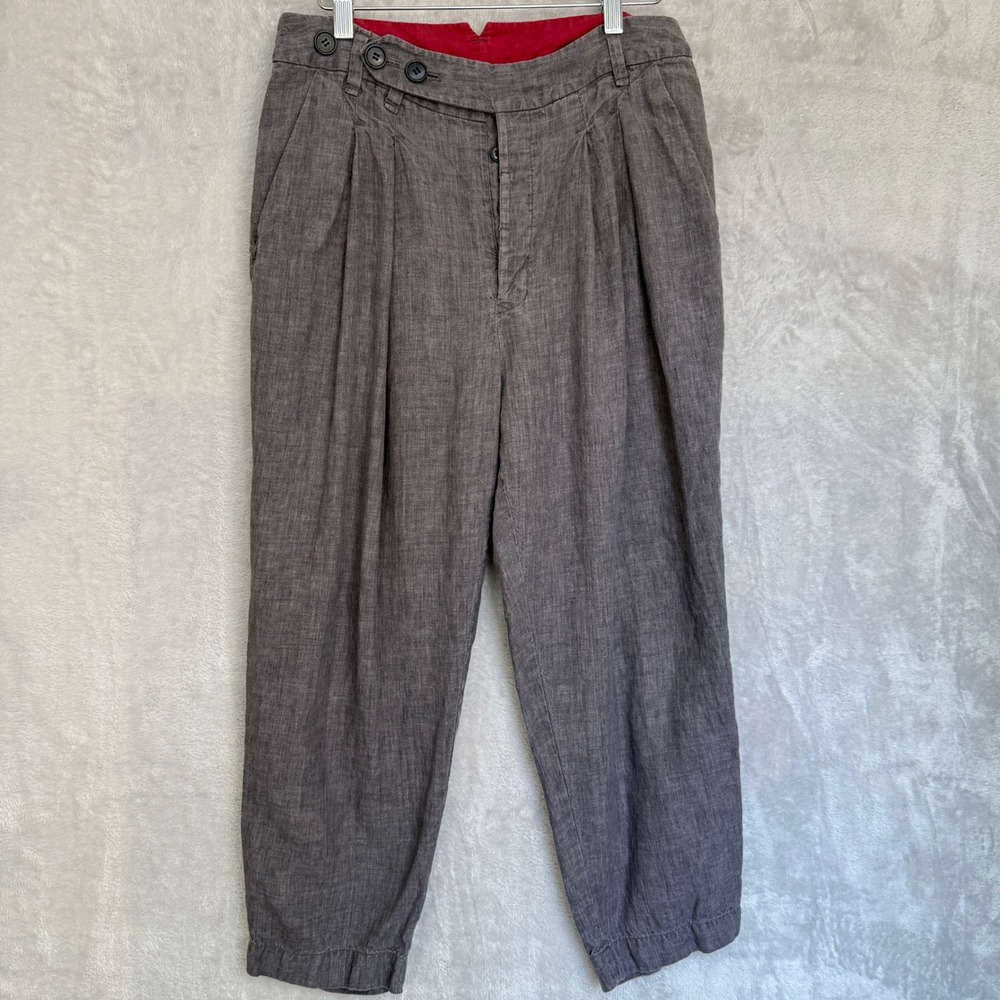 Pete & Greta Johnny Was Grey Linen Blend Pleated Crop Trousers Pants Sz 24